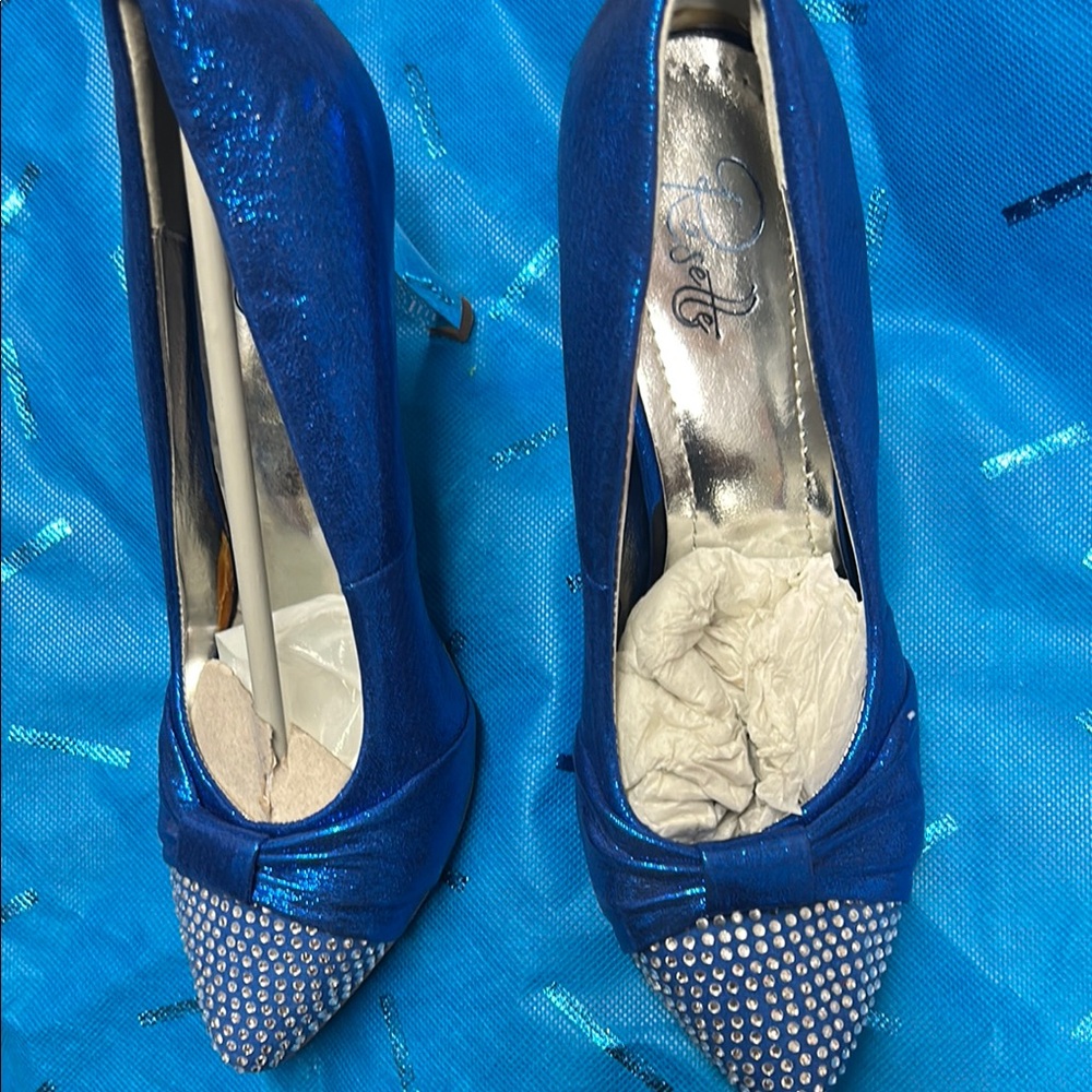 Blue and Silver Stiletto Heels with Crystal Embellishments